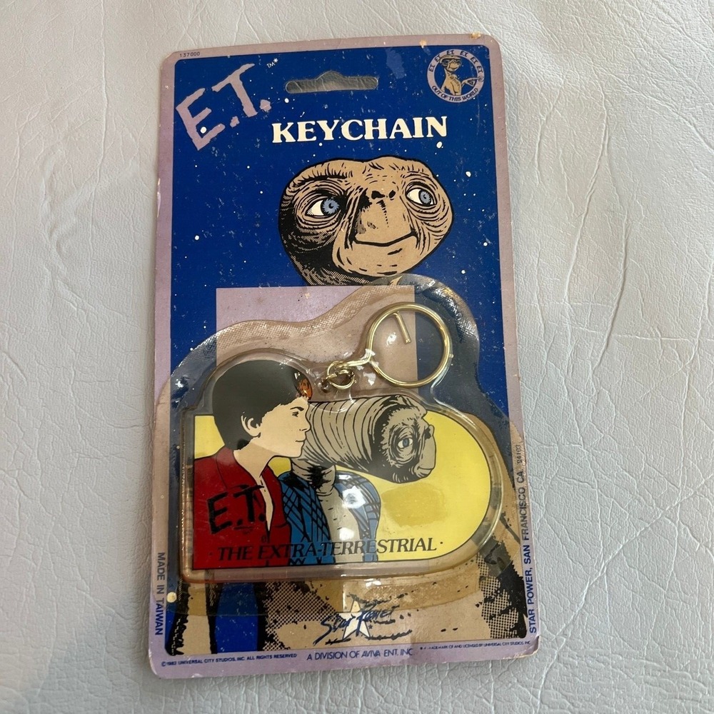 ET Extra Terrestrial Plastic Keychain 1982 Elliot and ET Made in Taiwan